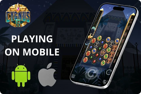 Cygnus 6 slot playing on mobile with Android and iOS icons